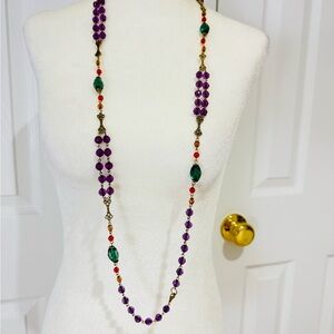 SALE Elegant Purple and Green Beaded Long Necklace Autumn Jewelry